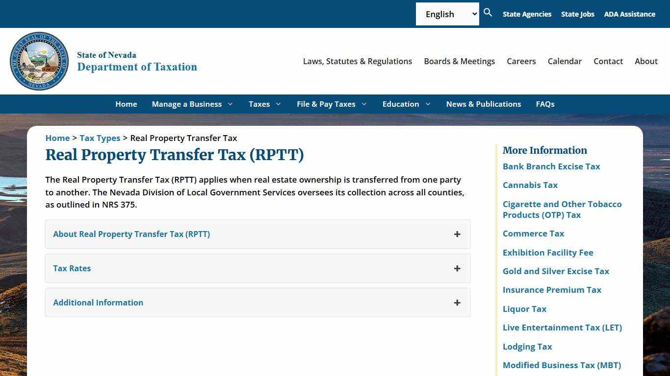 Real Property Transfer Tax - State of Nevada